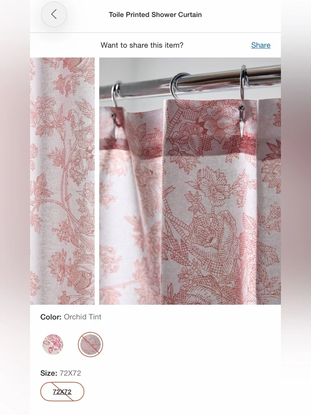 Urban Outfitters Pink Toile Print Shower Curtain (72in x 72in)